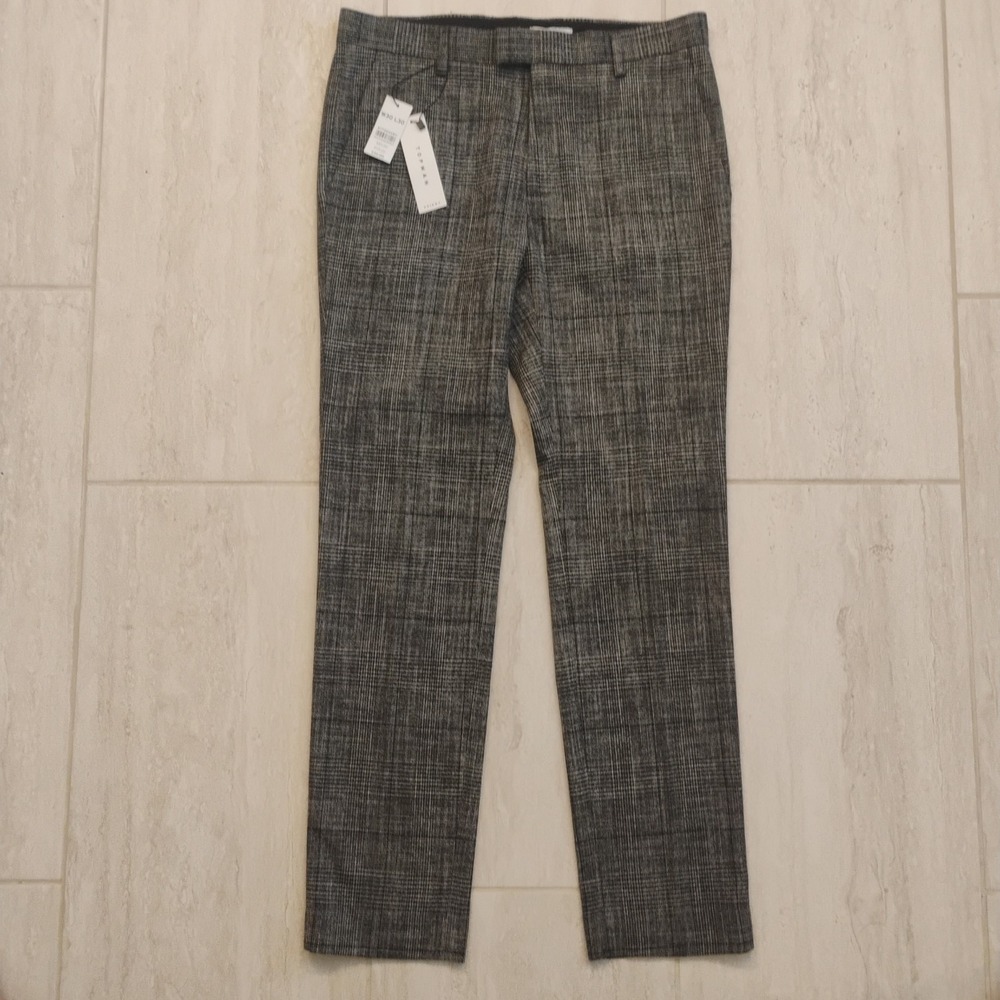 Topman Mens 30x30 Gray Glen Plaid Skinny Dress Pants Flat Front Trousers NWT UK
